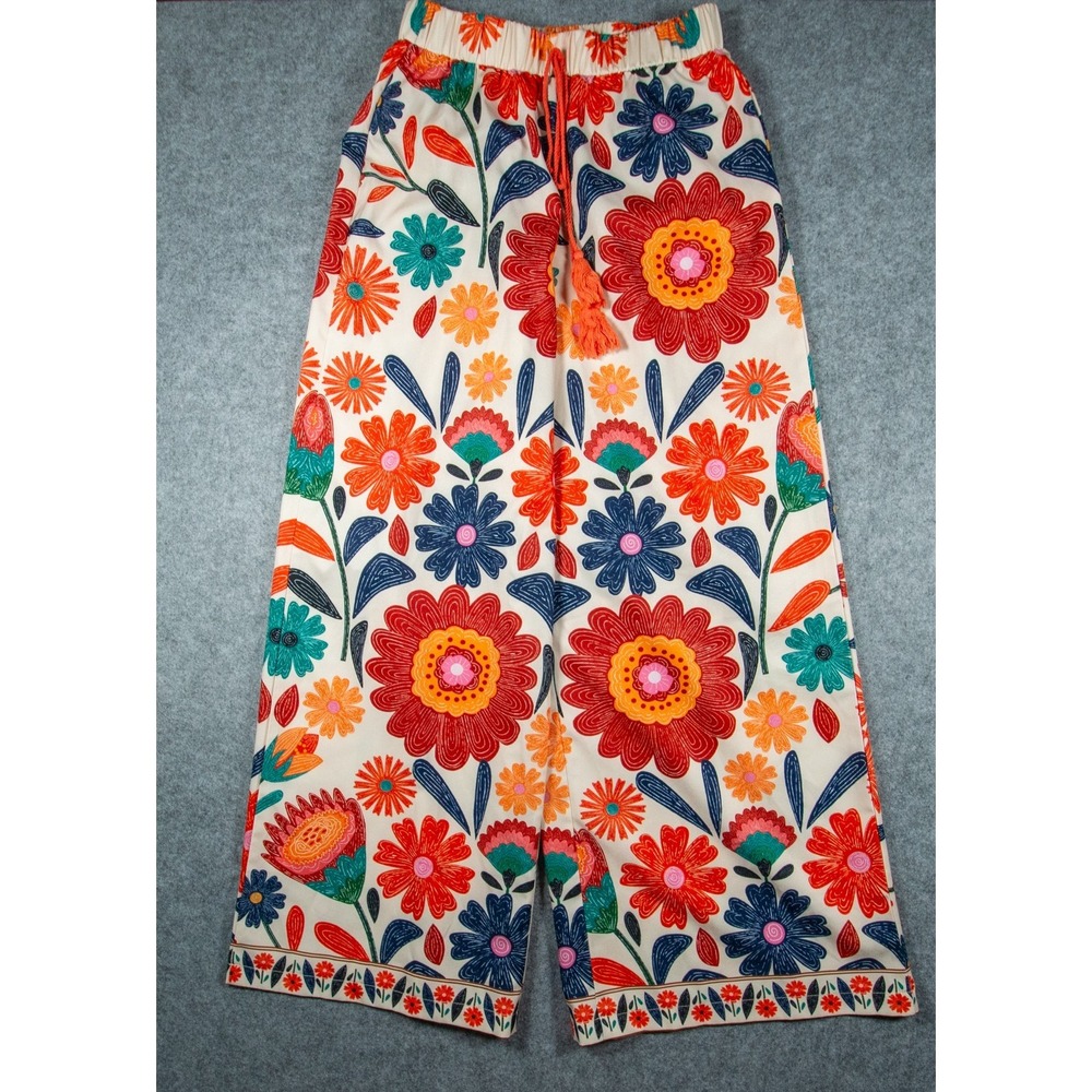 SHEIN Boho Floral Wide Leg Palazzo Pants Music Festival Orange Blue